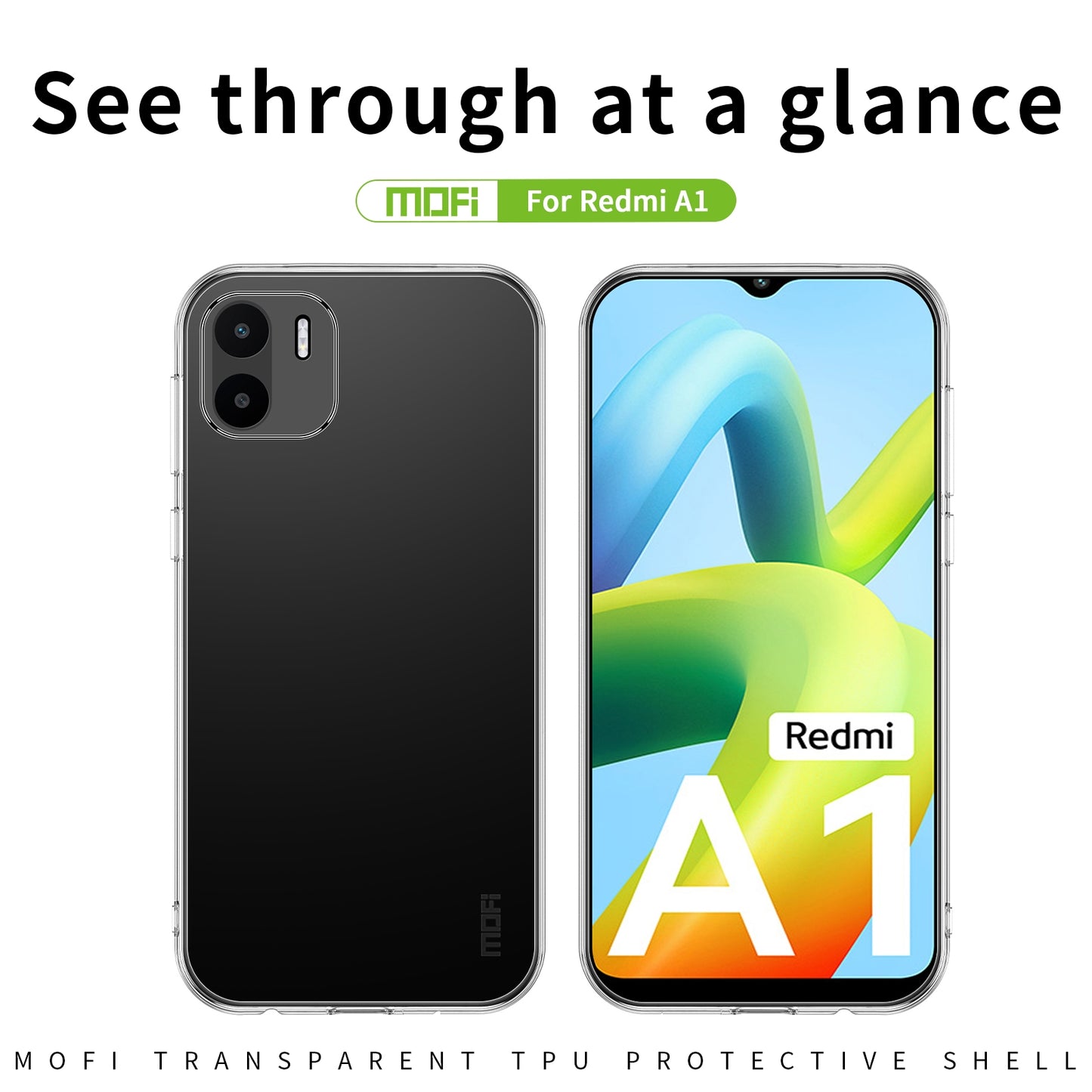 Xiaomi Redmi A1 Clear TPU Case - Ultra-Thin, Shockproof, Anti-Yellowing Transparent Soft Protective Cover with Precise Cutouts, Scratch Resistance & Lightweight Design