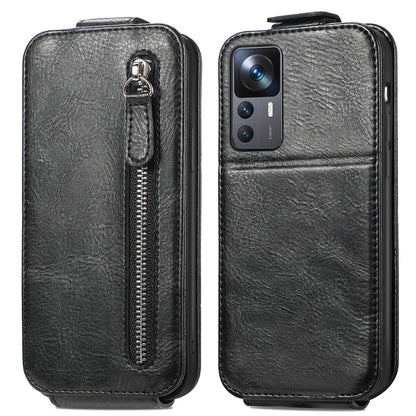 Xiaomi 12T Pro Zipper Wallet Case - Vertical Flip Leather Phone Cover with Multiple Card Slots and Stand