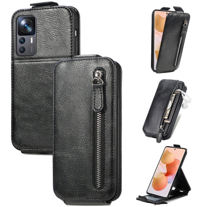 Xiaomi 12T Pro Zipper Wallet Case - Vertical Flip Leather Phone Cover with Multiple Card Slots and Stand