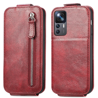 Xiaomi 12T Zipper Wallet Case - Vertical Flip Leather Phone Cover with Multiple Card Slots and Stand