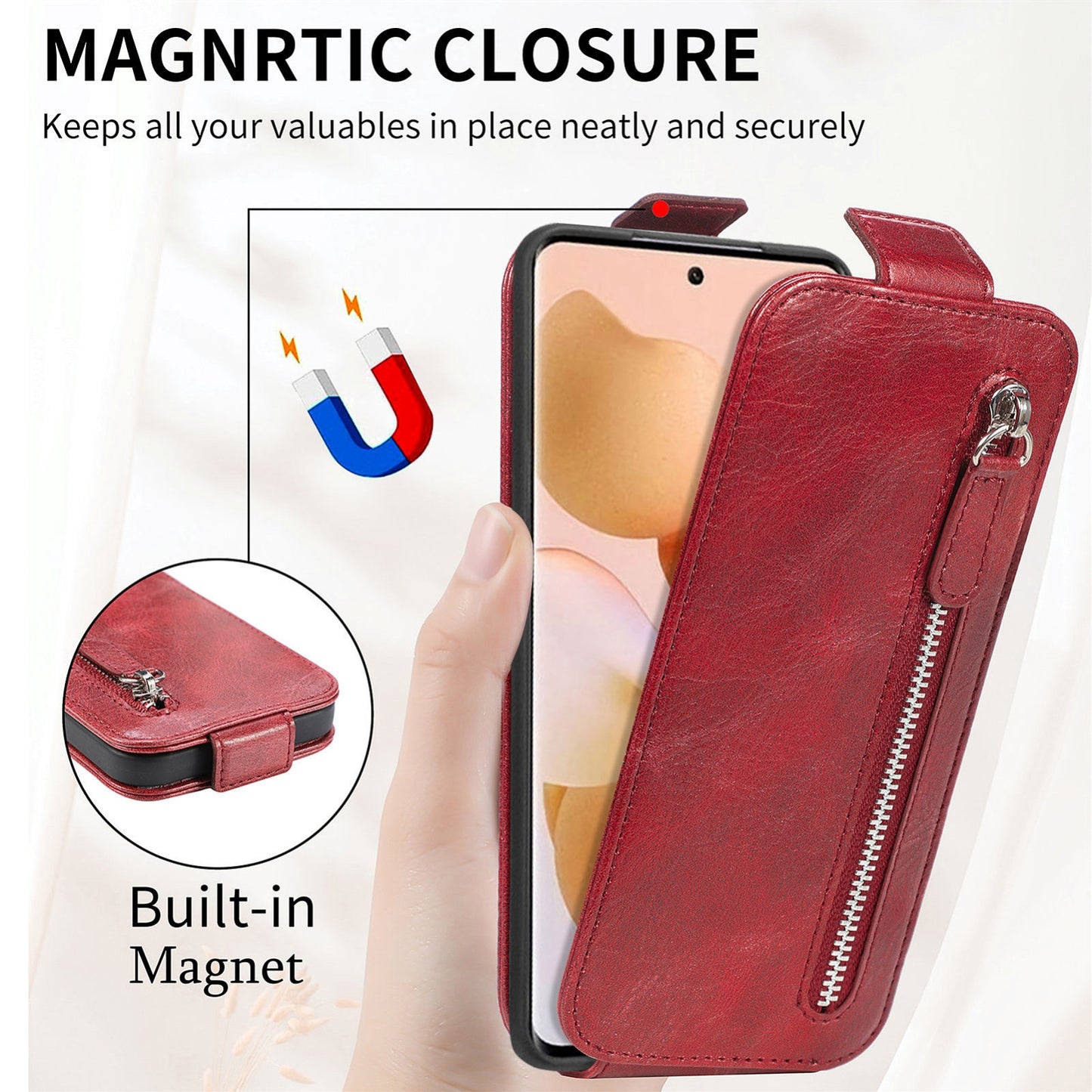 Xiaomi 12T Zipper Wallet Case - Vertical Flip Leather Phone Cover with Multiple Card Slots and Stand