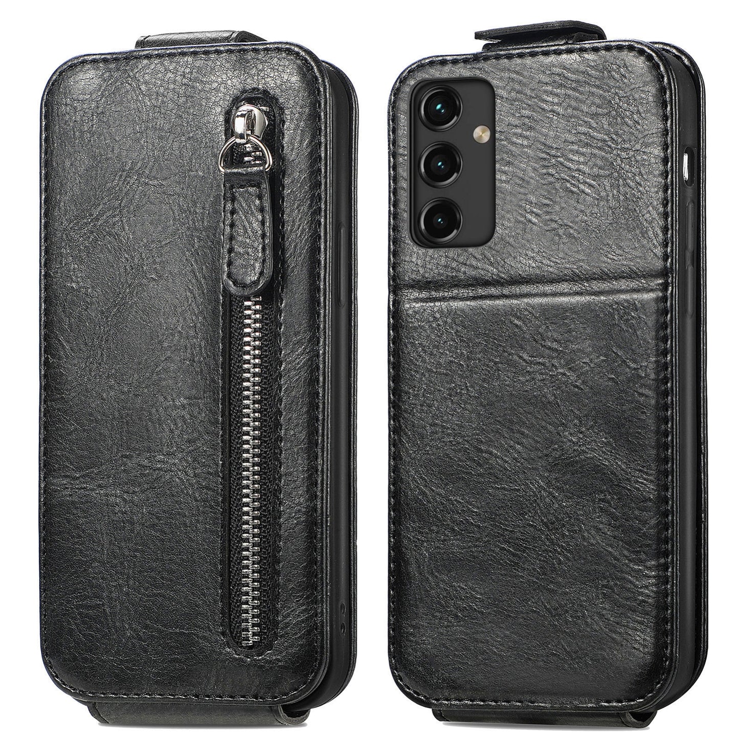 Samsung Galaxy A14 5G Zipper Wallet Case - Vertical Flip Leather Phone Cover with Multiple Card Slots and Stand