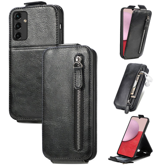 Samsung Galaxy A14 5G Zipper Wallet Case - Vertical Flip Leather Phone Cover with Multiple Card Slots and Stand
