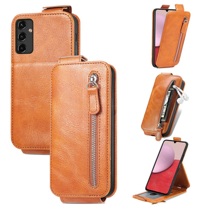 Samsung Galaxy A14 5G Zipper Wallet Case - Vertical Flip Leather Phone Cover with Multiple Card Slots and Stand