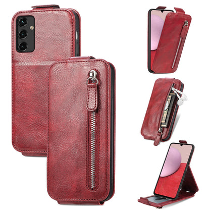 Samsung Galaxy A14 5G Zipper Wallet Case - Vertical Flip Leather Phone Cover with Multiple Card Slots and Stand