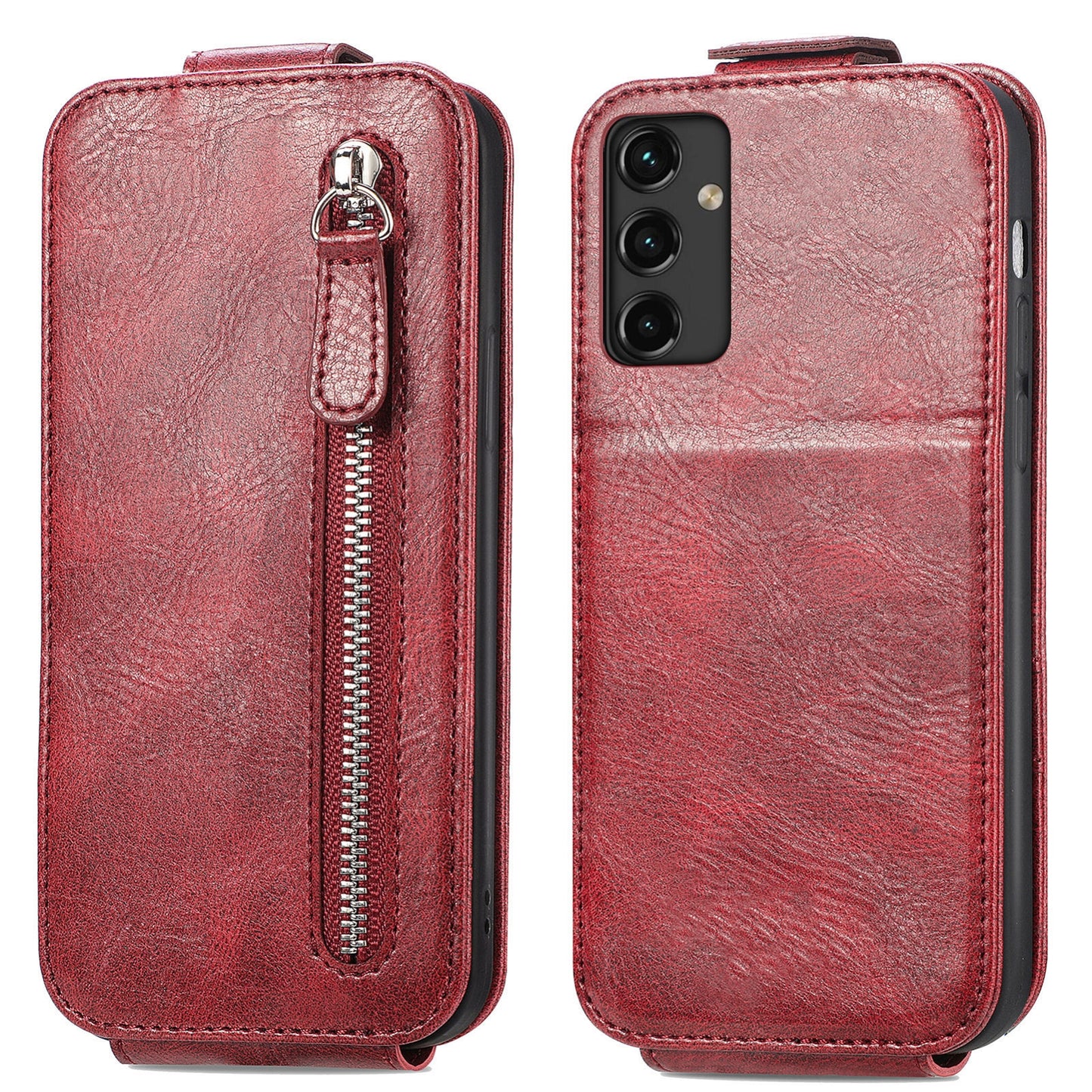 Samsung Galaxy A14 5G Zipper Wallet Case - Vertical Flip Leather Phone Cover with Multiple Card Slots and Stand
