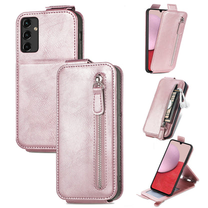 Samsung Galaxy A14 5G Zipper Wallet Case - Vertical Flip Leather Phone Cover with Multiple Card Slots and Stand
