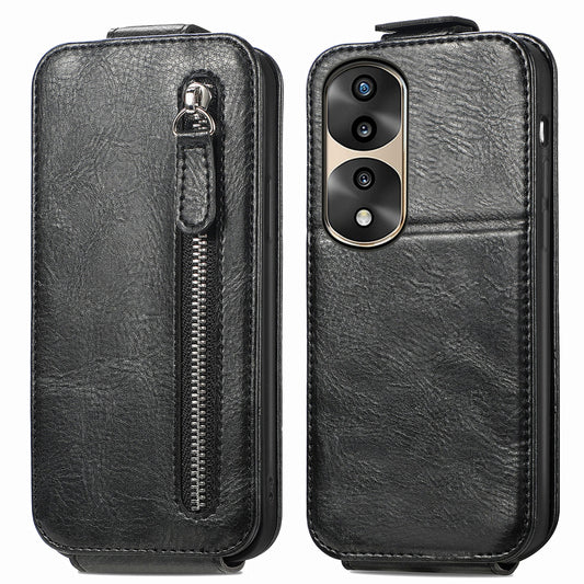 Honor 70 Pro Zipper Wallet Case - Vertical Flip Leather Phone Cover with Multiple Card Slots and Stand