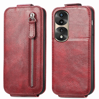 Honor 70 Pro Zipper Wallet Case - Vertical Flip Leather Phone Cover with Multiple Card Slots and Stand