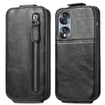 Honor 70 Zipper Wallet Case - Vertical Flip Leather Phone Cover with Multiple Card Slots and Stand