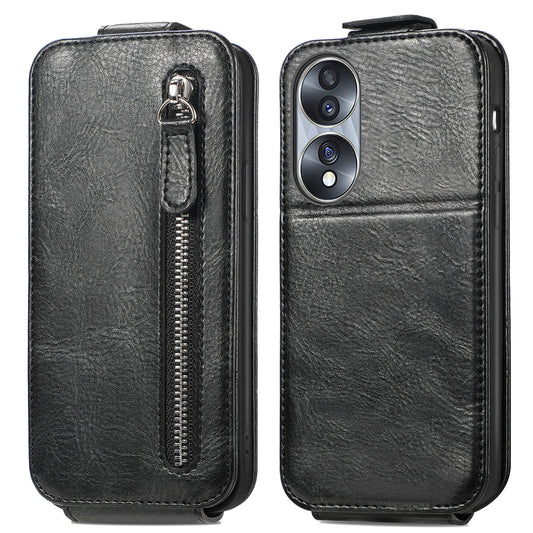 Honor 70 Zipper Wallet Case - Vertical Flip Leather Phone Cover with Multiple Card Slots and Stand