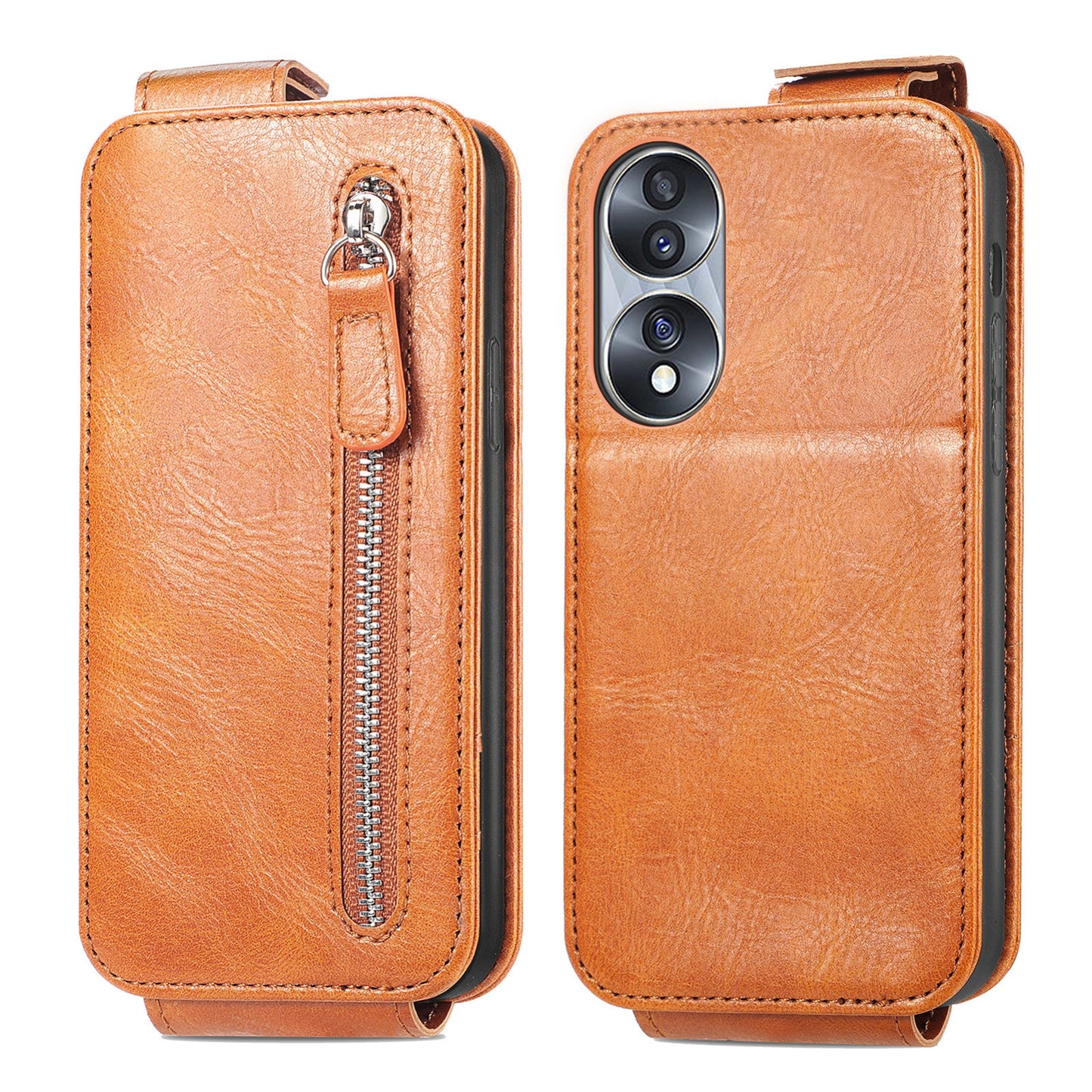 Honor 70 Zipper Wallet Case - Vertical Flip Leather Phone Cover with Multiple Card Slots and Stand