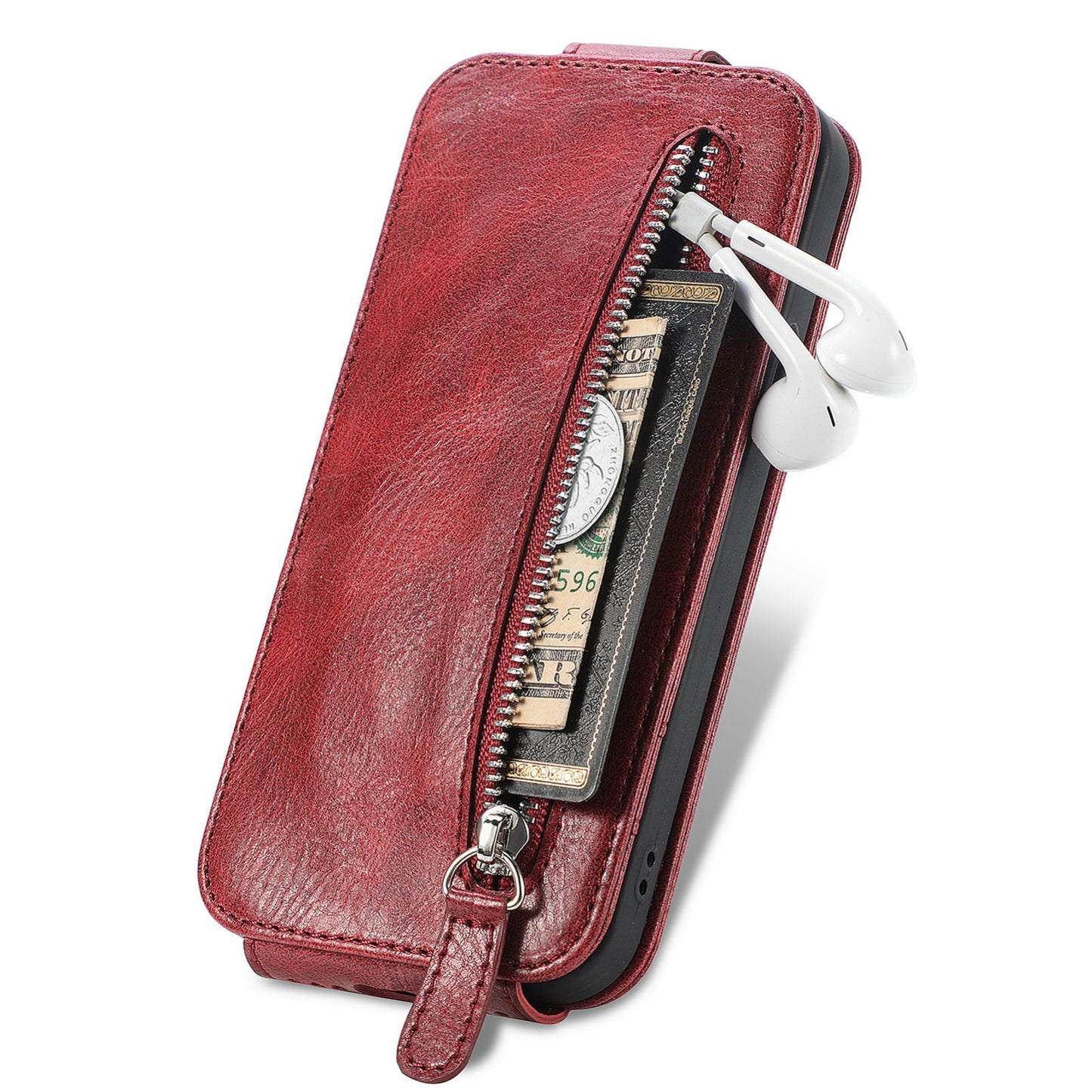 Honor 70 Zipper Wallet Case - Vertical Flip Leather Phone Cover with Multiple Card Slots and Stand