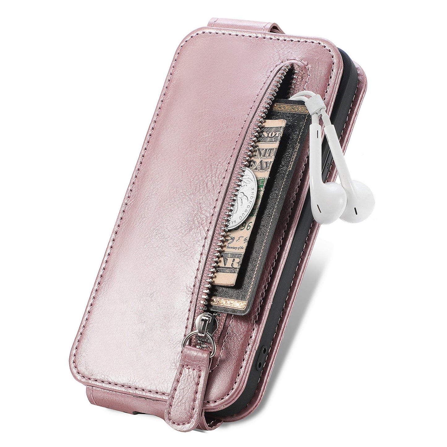 Honor 70 Zipper Wallet Case - Vertical Flip Leather Phone Cover with Multiple Card Slots and Stand