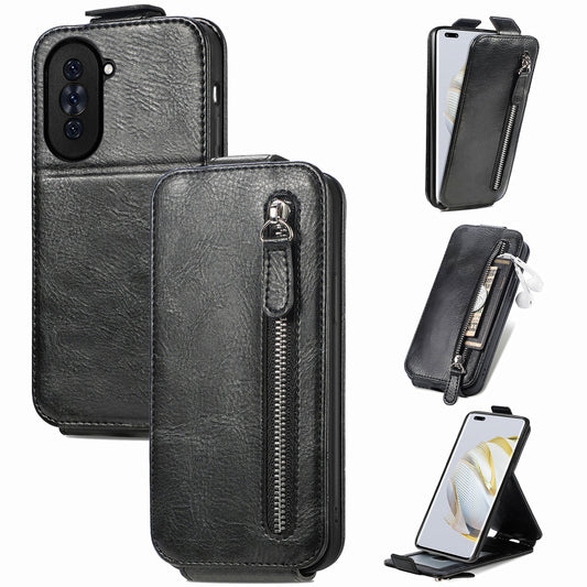 Huawei Nova 10 Pro Zipper Wallet Case - Vertical Flip Leather Phone Cover with Multiple Card Slots and Stand