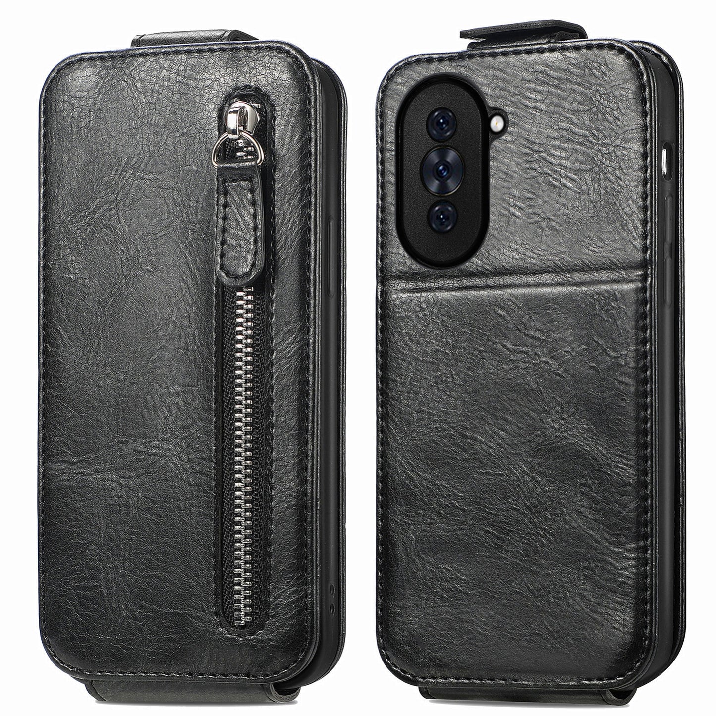 Huawei Nova 10 Pro Zipper Wallet Case - Vertical Flip Leather Phone Cover with Multiple Card Slots and Stand