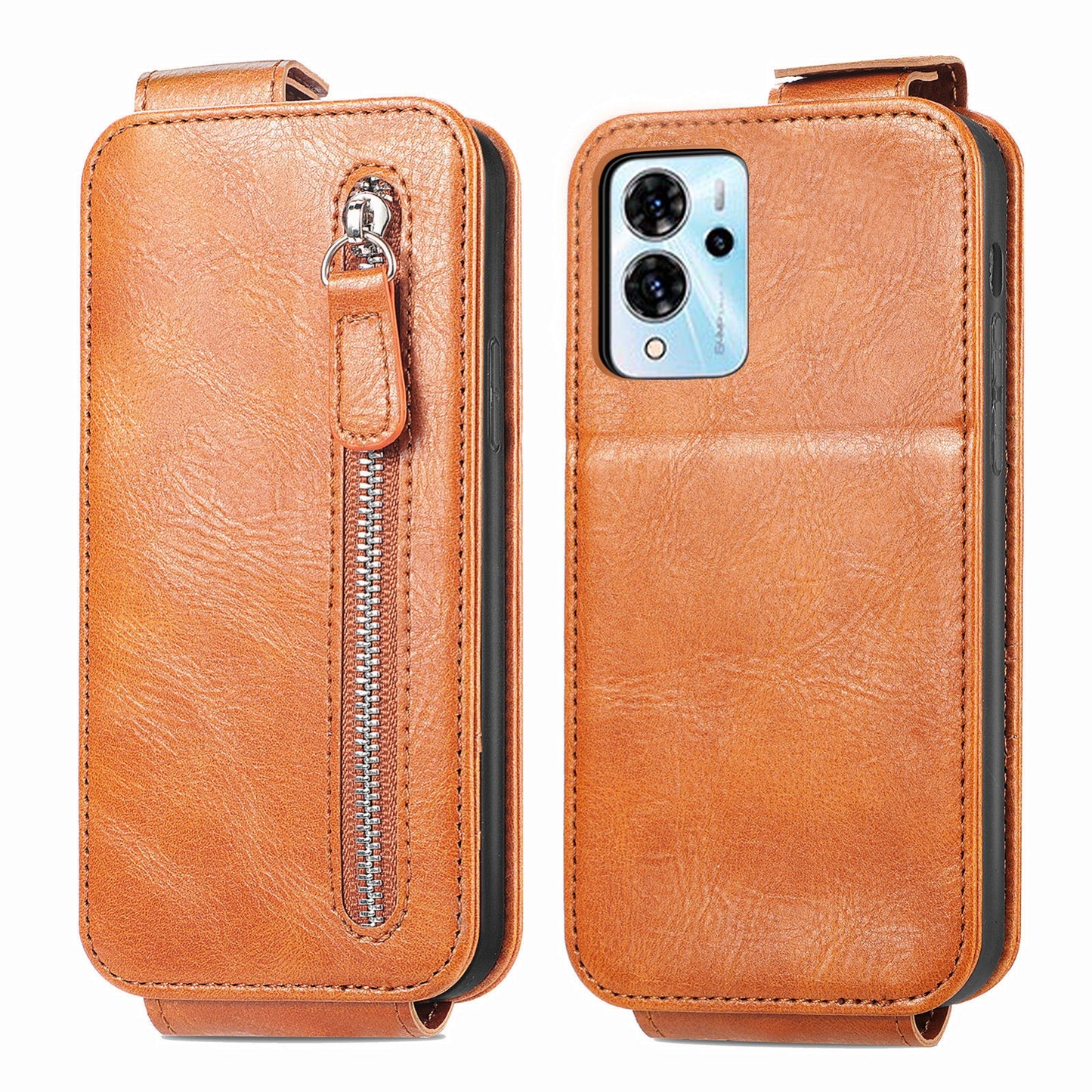 ZTE Blade V40 Pro Zipper Wallet Case - Vertical Flip Leather Phone Cover with Multiple Card Slots and Stand