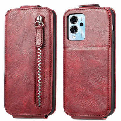 ZTE Blade V40 Pro Zipper Wallet Case - Vertical Flip Leather Phone Cover with Multiple Card Slots and Stand