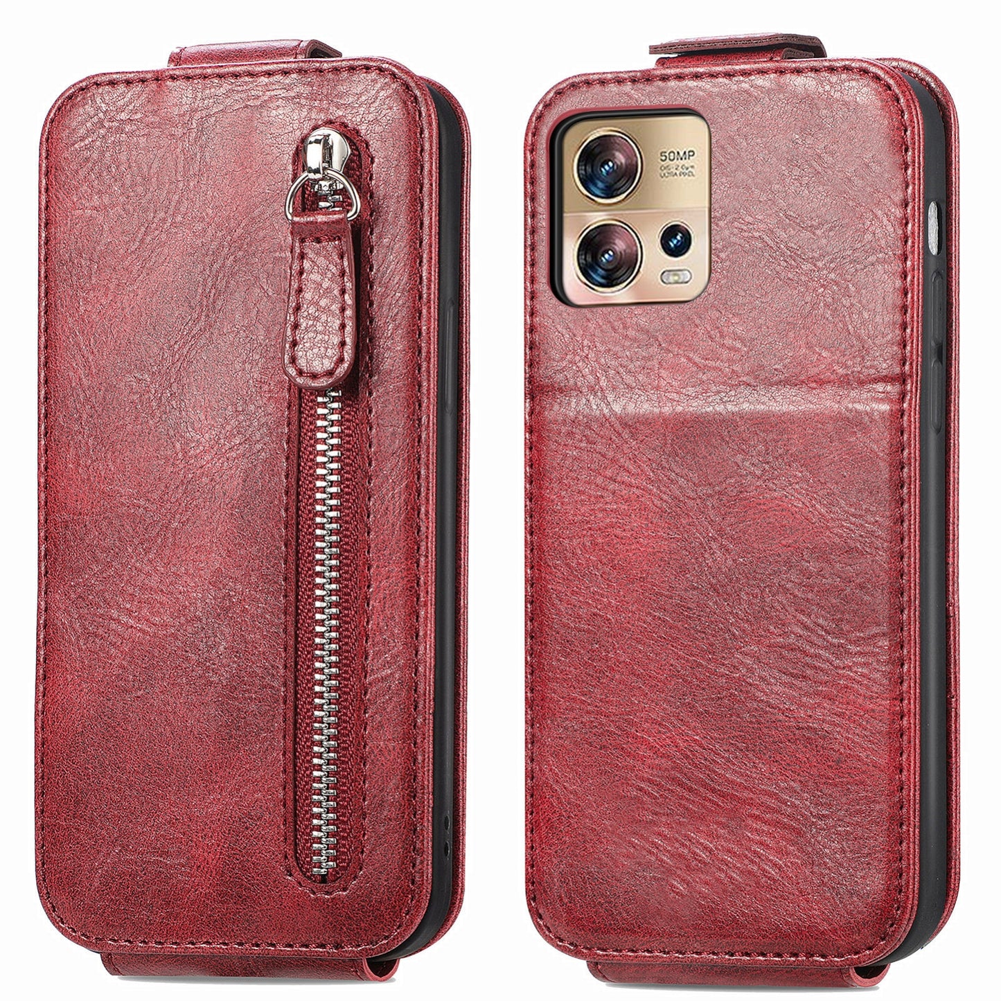 Motorola Edge 30 Fusion Zipper Wallet Case - Vertical Flip Leather Phone Cover with Multiple Card Slots and Stand