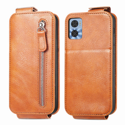 Motorola Moto E22 Zipper Wallet Case - Vertical Flip Leather Phone Cover with Multiple Card Slots and Stand