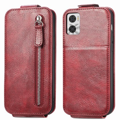 Motorola Moto E22i Zipper Wallet Case - Vertical Flip Leather Phone Cover with Multiple Card Slots and Stand