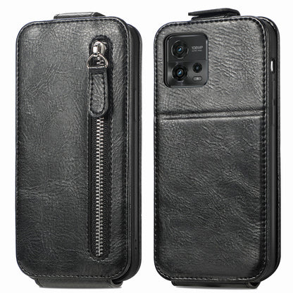 Motorola Moto G72 Zipper Wallet Case - Vertical Flip Leather Phone Cover with Multiple Card Slots and Stand
