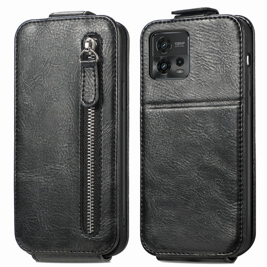 Motorola Moto G72 Zipper Wallet Case - Vertical Flip Leather Phone Cover with Multiple Card Slots and Stand