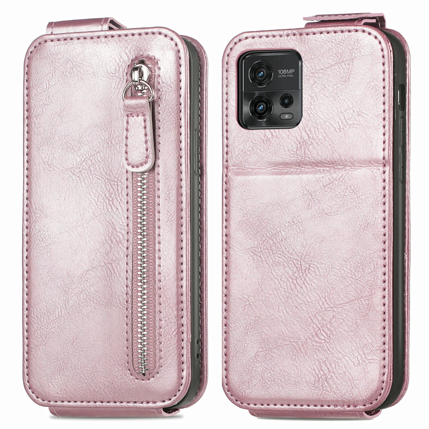 Motorola Moto G72 Zipper Wallet Case - Vertical Flip Leather Phone Cover with Multiple Card Slots and Stand