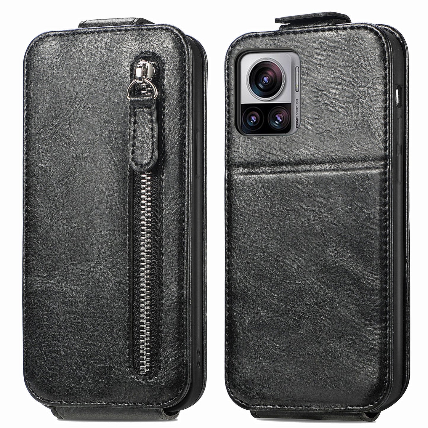 Motorola Moto Edge 30 Ultra Zipper Wallet Case - Vertical Flip Leather Phone Cover with Multiple Card Slots and Stand