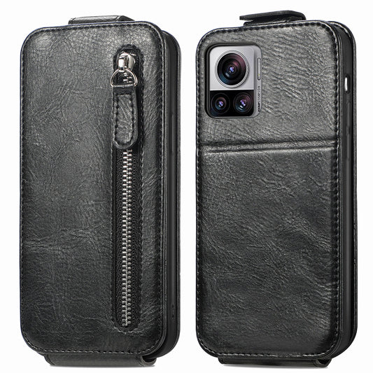 Motorola Moto Edge 30 Ultra Zipper Wallet Case - Vertical Flip Leather Phone Cover with Multiple Card Slots and Stand