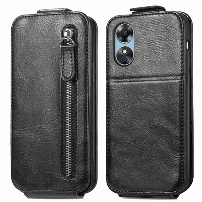 OPPO A17 Zipper Wallet Case - Vertical Flip Leather Phone Cover with Multiple Card Slots and Stand