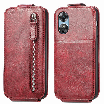 OPPO A17 Zipper Wallet Case - Vertical Flip Leather Phone Cover with Multiple Card Slots and Stand
