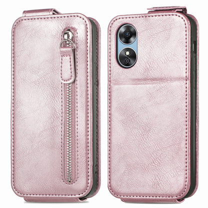 OPPO A17 Zipper Wallet Case - Vertical Flip Leather Phone Cover with Multiple Card Slots and Stand