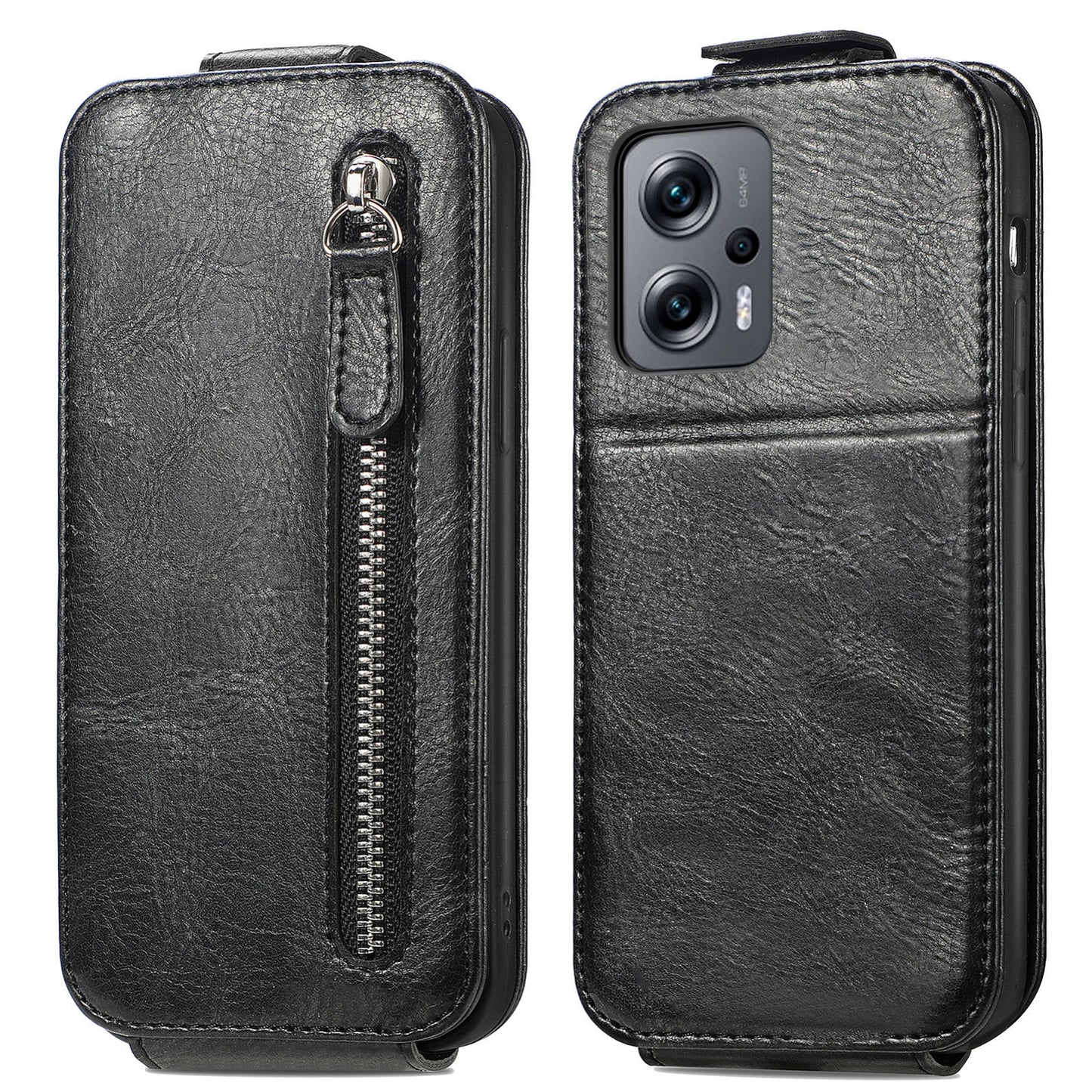 Xiaomi Redmi Note 11T Zipper Wallet Case - Vertical Flip Leather Phone Cover with Multiple Card Slots and Stand