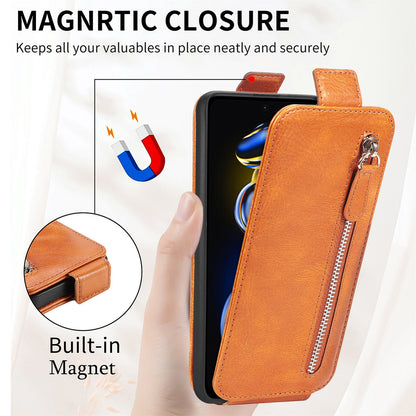 Xiaomi Redmi Note 11T Zipper Wallet Case - Vertical Flip Leather Phone Cover with Multiple Card Slots and Stand