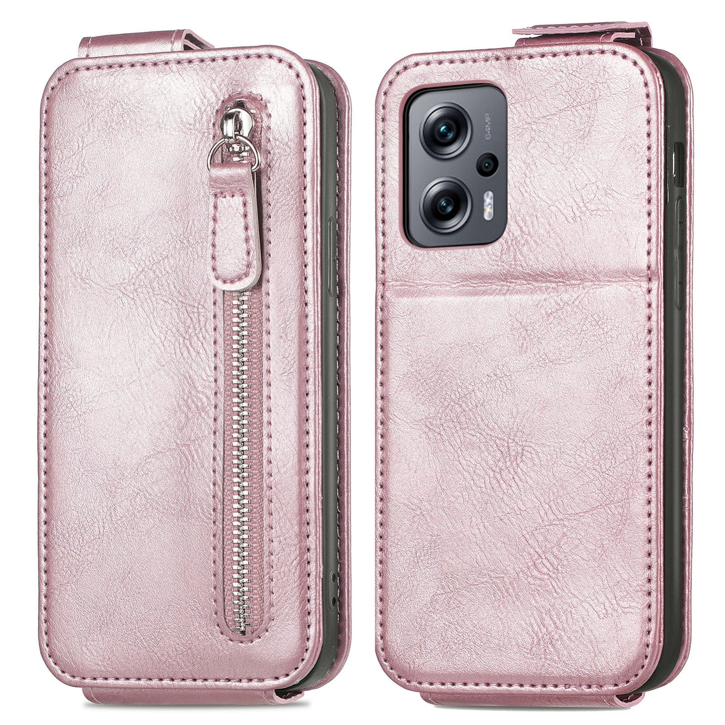 Xiaomi Redmi Note 11T Zipper Wallet Case - Vertical Flip Leather Phone Cover with Multiple Card Slots and Stand