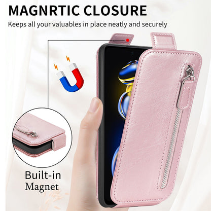 Xiaomi Redmi Note 11T Zipper Wallet Case - Vertical Flip Leather Phone Cover with Multiple Card Slots and Stand