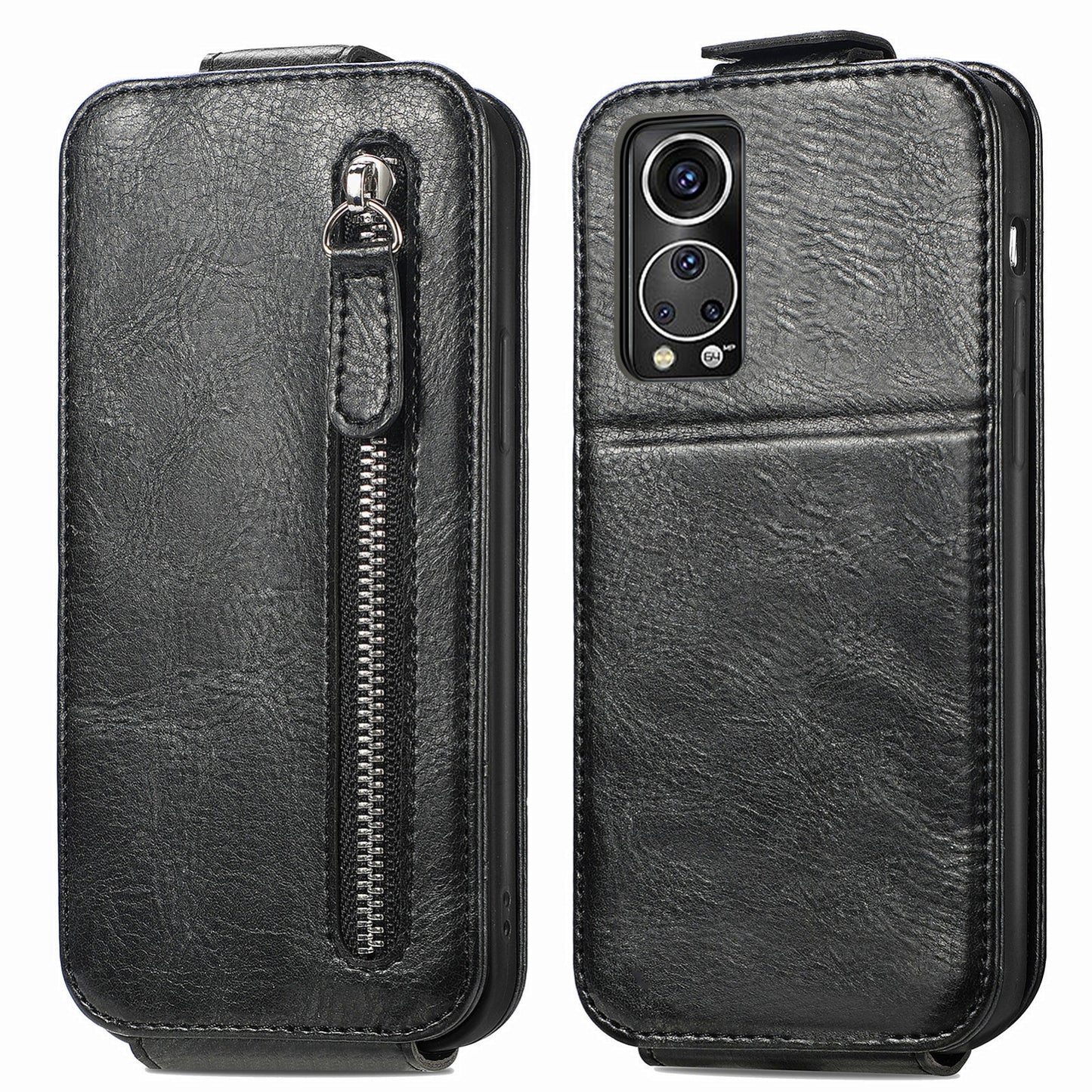 ZTE Axon 30S Zipper Wallet Case - Vertical Flip Leather Phone Cover with Multiple Card Slots and Stand