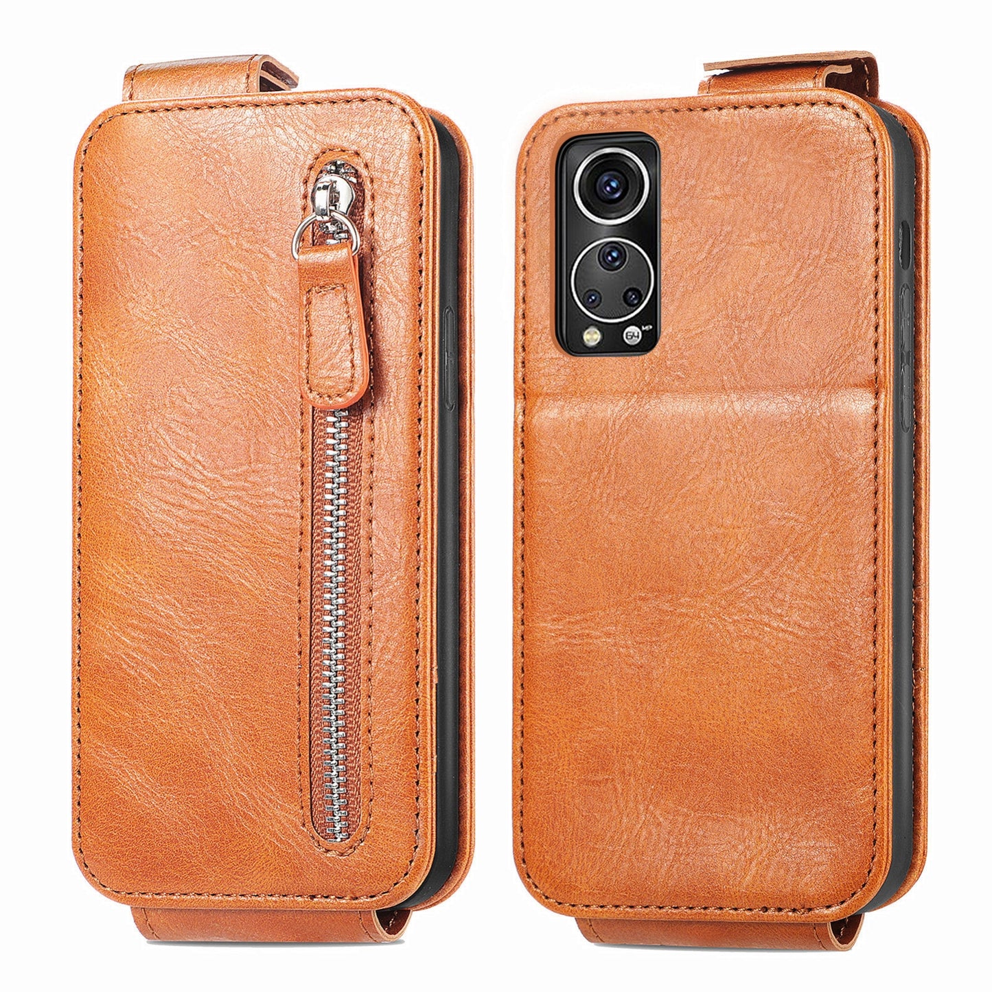 ZTE Axon 30S Zipper Wallet Case - Vertical Flip Leather Phone Cover with Multiple Card Slots and Stand