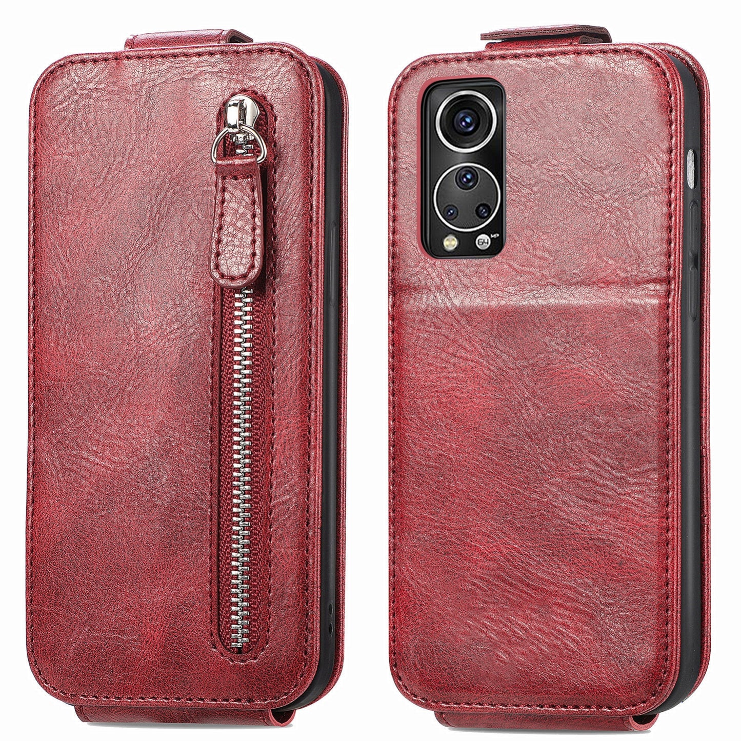 ZTE Axon 30S Zipper Wallet Case - Vertical Flip Leather Phone Cover with Multiple Card Slots and Stand