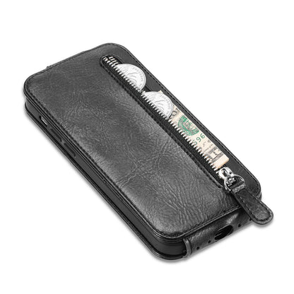 Realme C33 Zipper Wallet Case - Vertical Flip Leather Phone Cover with Multiple Card Slots and Stand
