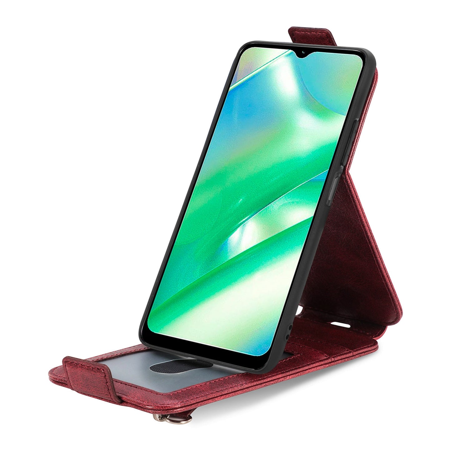 Realme C33 Zipper Wallet Case - Vertical Flip Leather Phone Cover with Multiple Card Slots and Stand