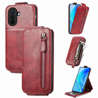 Huawei Nova Y70 Zipper Wallet Case - Vertical Flip Leather Phone Cover with Multiple Card Slots and Stand