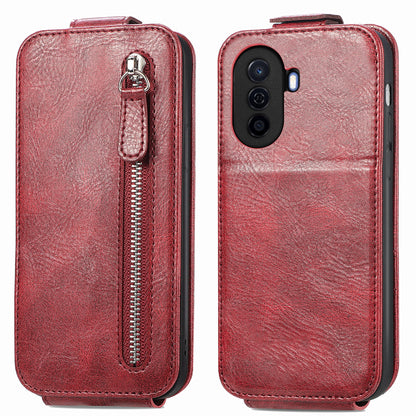 Huawei Nova Y70 Zipper Wallet Case - Vertical Flip Leather Phone Cover with Multiple Card Slots and Stand