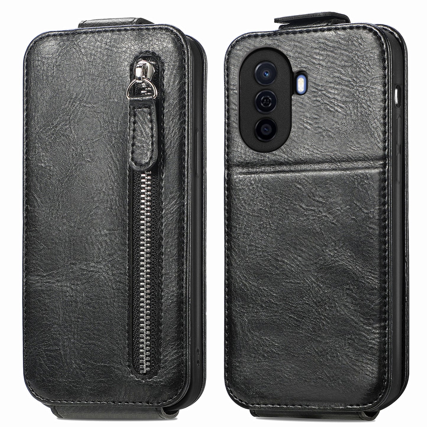 Huawei Enjoy 50 Zipper Wallet Case - Vertical Flip Leather Phone Cover with Multiple Card Slots and Stand