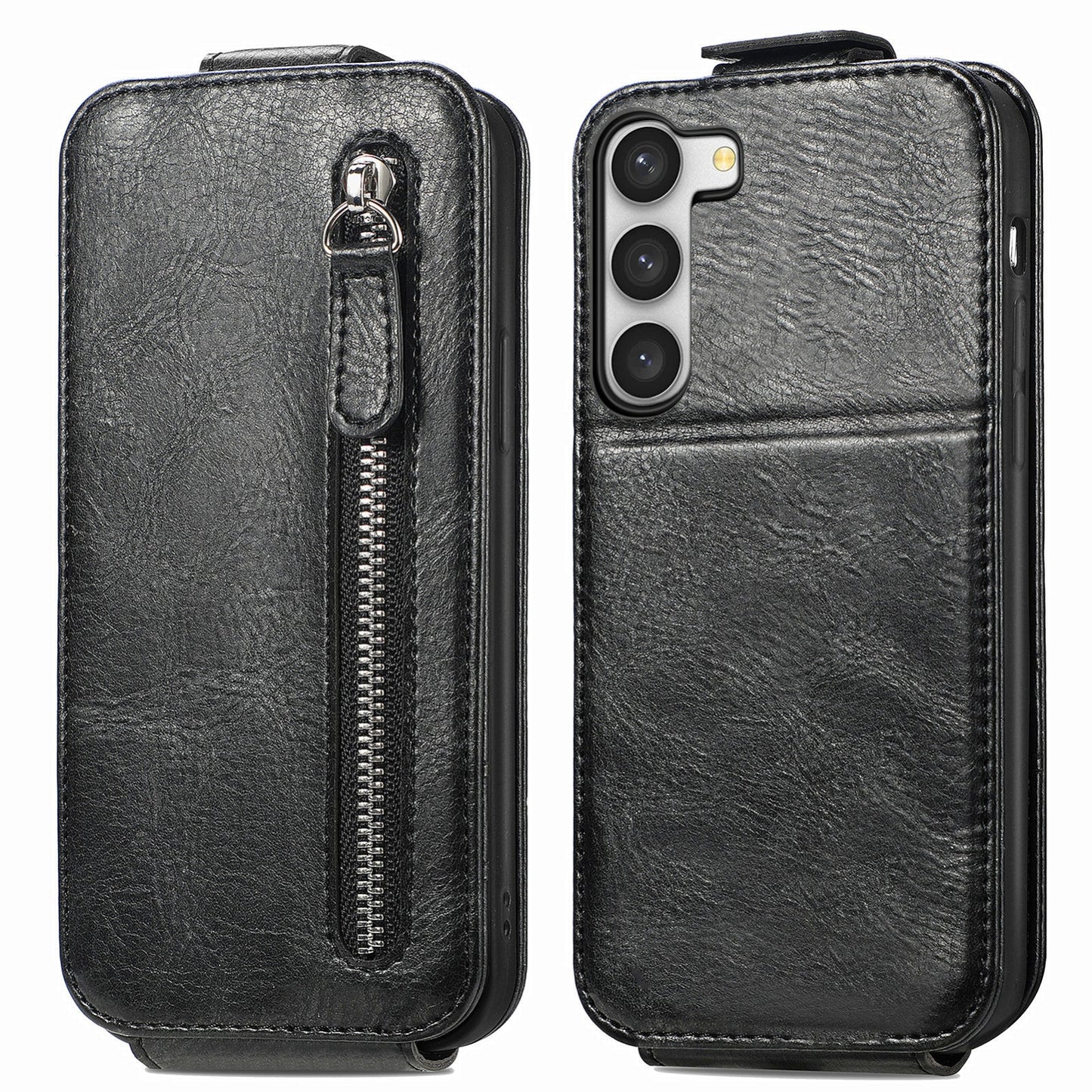 Samsung Galaxy S23 5G Zipper Wallet Case - Vertical Flip Leather Phone Cover with Multiple Card Slots and Stand