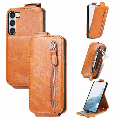 Samsung Galaxy S23 5G Zipper Wallet Case - Vertical Flip Leather Phone Cover with Multiple Card Slots and Stand