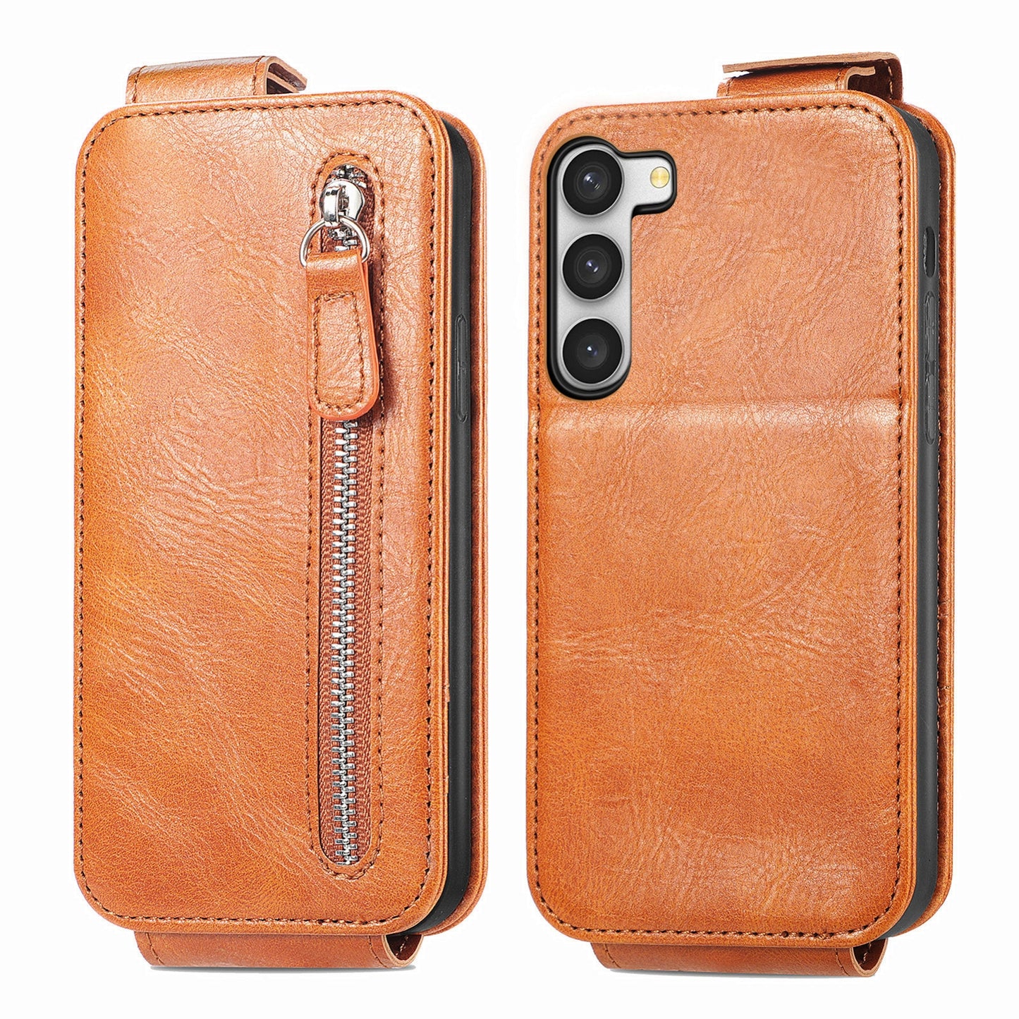 Samsung Galaxy S23 5G Zipper Wallet Case - Vertical Flip Leather Phone Cover with Multiple Card Slots and Stand