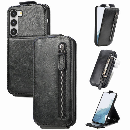 Samsung Galaxy S23+ 5G Zipper Wallet Case - Vertical Flip Leather Phone Cover with Multiple Card Slots and Stand