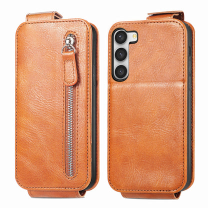 Samsung Galaxy S23+ 5G Zipper Wallet Case - Vertical Flip Leather Phone Cover with Multiple Card Slots and Stand